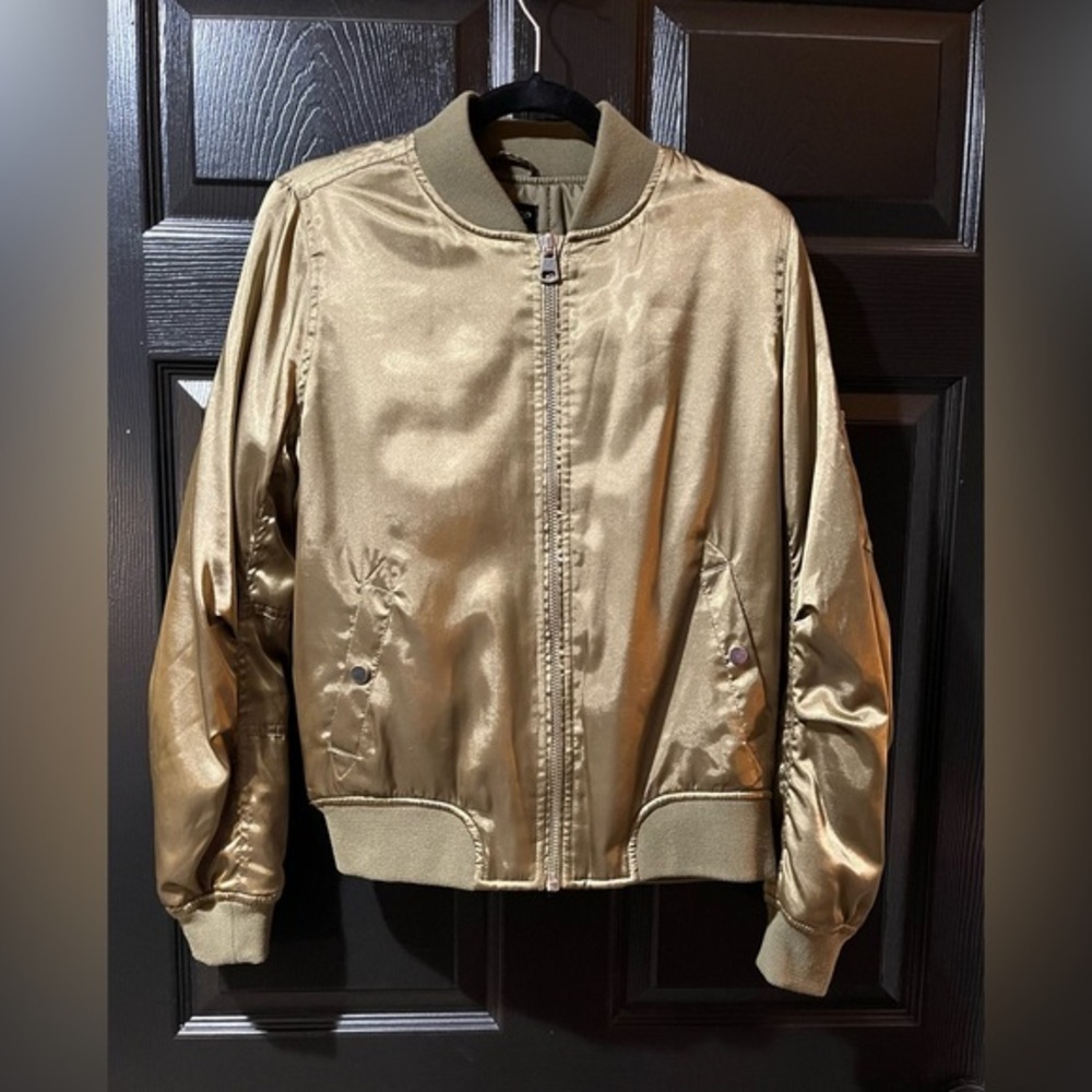 Topshop Metallic Olive Green Bomber Jacket